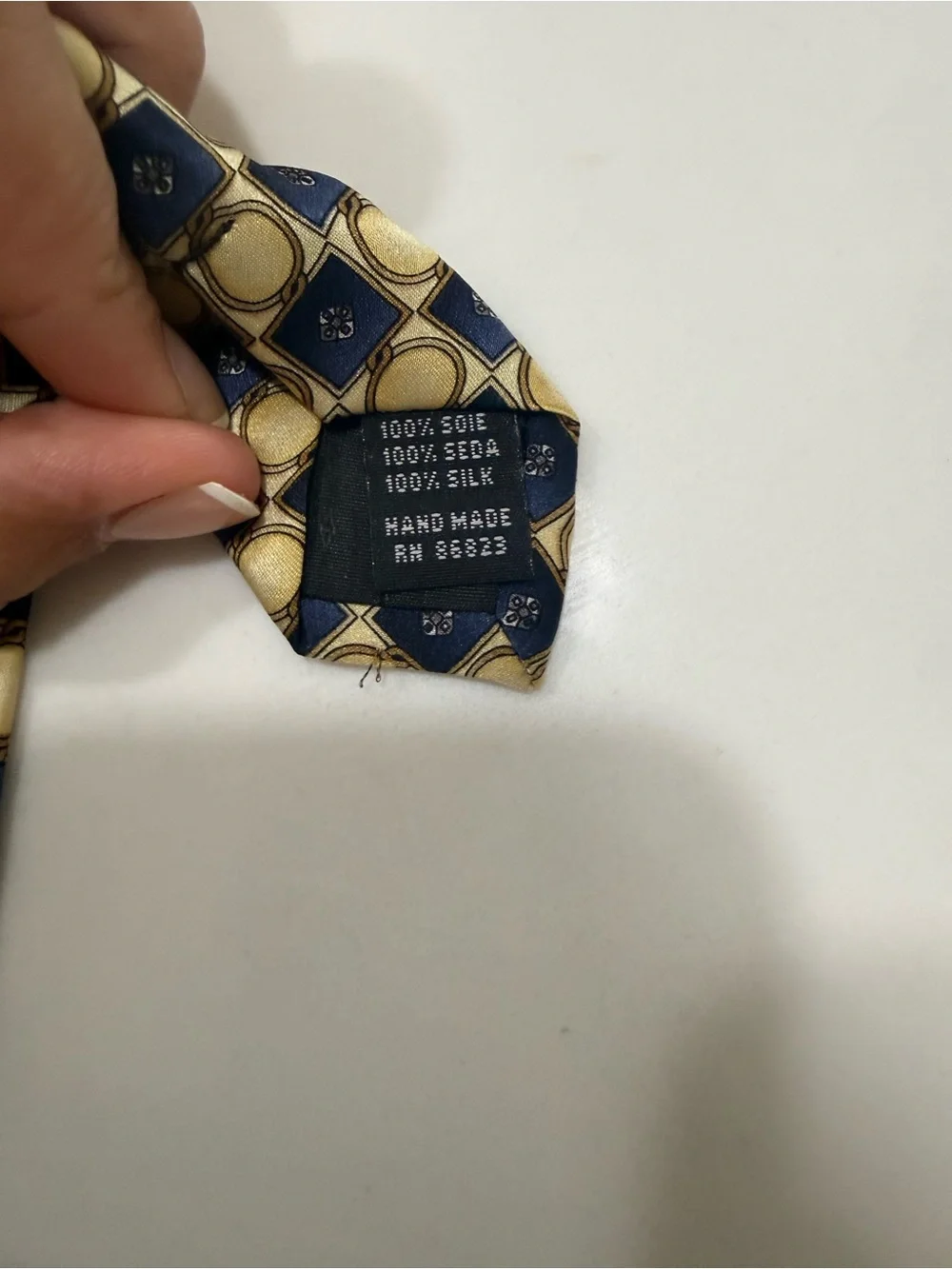 Men's Geometric Navy and Yellow Tie
